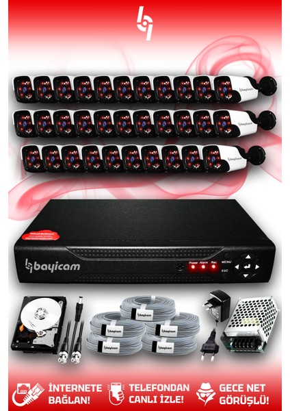 32 Kameralı Panda 32 Dış Kamera Set 250 GB HDD Full Hd Gece Görüşlü Güvenlik Kamerası Sistemi