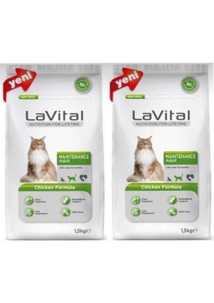 x 2 Adet Lavital Tavuklu Yetişkin Kedi Maması - 1.5 kg
