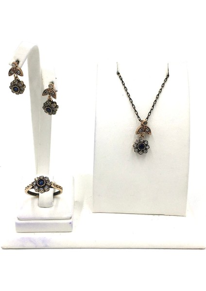 Mini Safir Elmas Papatya Zirkon Bronz Set
