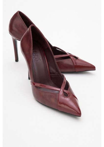 Ruby Bordo Cilt Rugan Detaylı Kadın Yüksek Topuklu Ayakkabı