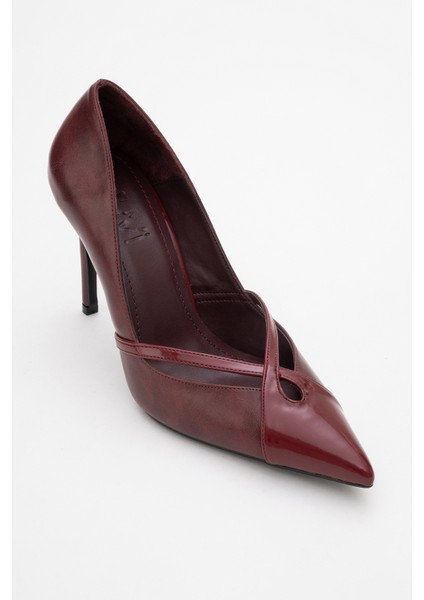 Ruby Bordo Cilt Rugan Detaylı Kadın Yüksek Topuklu Ayakkabı modelleri