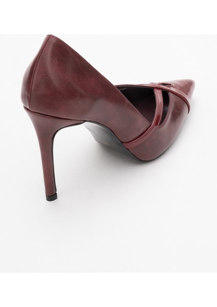 Ruby Bordo Cilt Rugan Detaylı Kadın Yüksek Topuklu Ayakkabı indirimleri