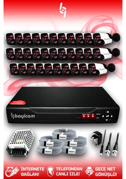 32 Kameralı Panda 32 Dış Kamera Set Hdd'siz Full Hd Gece Görüşlü Güvenlik Kamerası Sistemi