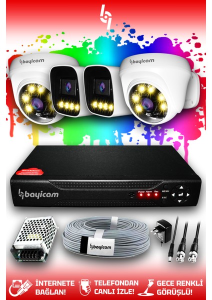 4 Kameralı Ultra 2 İç Kamera Set HDD'siz 5 MP 2K Net Renkli Gece Görüşlü Güvenlik Kamerası Sistemi