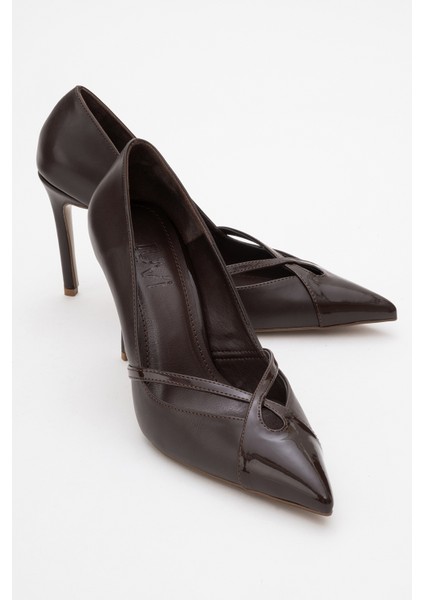 Ruby Kahverengi Cilt Rugan Detaylı Kadın Yüksek Topuklu Ayakkabı