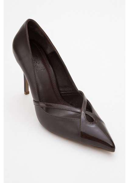 Ruby Kahverengi Cilt Rugan Detaylı Kadın Yüksek Topuklu Ayakkabı modelleri