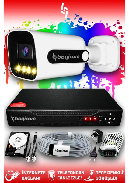 1 Kameralı Zebra 1 Dış Kamera Set 500 GB HDD Full Hd Renkli Gece Görüşlü Güvenlik Kamerası Sistemi