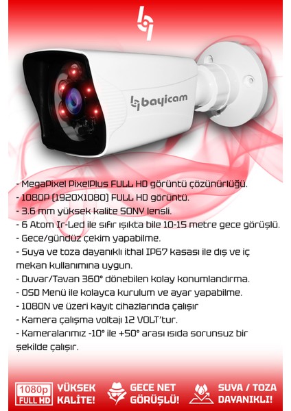4 Kameralı Kare 2 Iç Kamera Set 1 Tb HDD Full Hd Gece Görüşlü Güvenlik Kamerası Sistemi