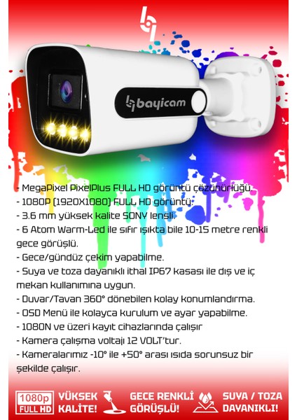 3 Kameralı Zebra 1 Iç Kamera Set 1 Tb HDD Full Hd Renkli Gece Görüşlü Güvenlik Kamerası Sistemi