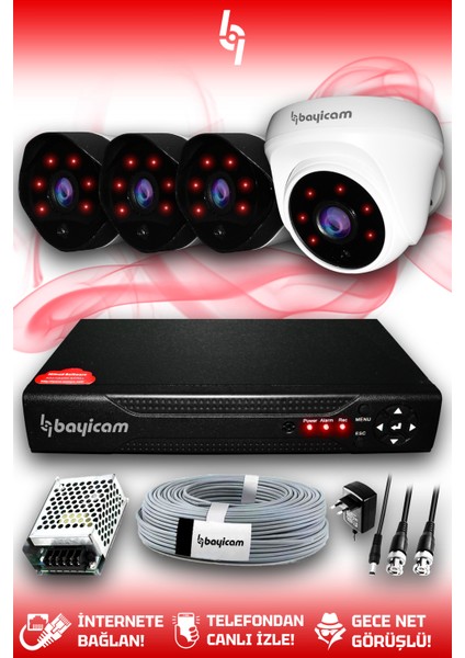 4 Kameralı Uzay 1 Iç Kamera Set Hdd'siz Full Hd Gece Görüşlü Güvenlik Kamerası Sistemi
