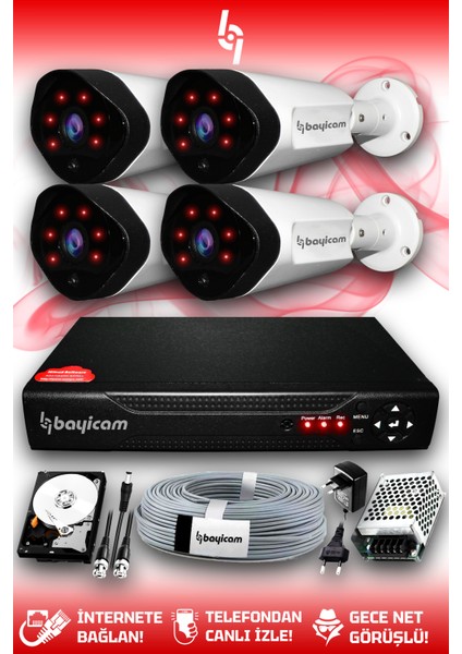 4 Kameralı Uzay 4 Dış Kamera Set 1 Tb HDD Full Hd Gece Görüşlü Güvenlik Kamerası Sistemi
