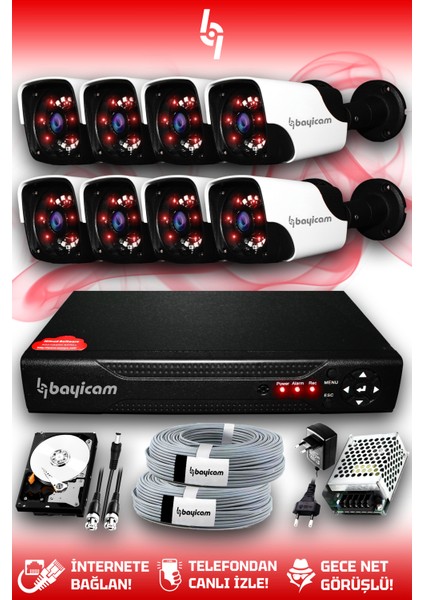 8 Kameralı Panda 8 Dış Kamera Set 500 GB HDD Full Hd Gece Görüşlü Güvenlik Kamerası Sistemi