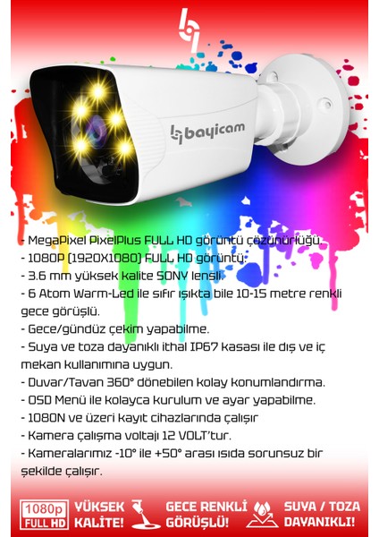 4 Kameralı Kare 3 Iç Kamera Set 100 GB HDD Full Hd Renkli Gece Görüşlü Güvenlik Kamerası Sistemi