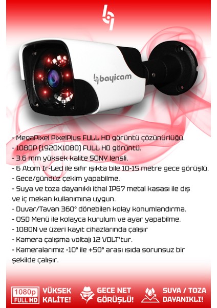 24 Kameralı Panda 24 Dış Kamera Set 250 GB HDD Full Hd Gece Görüşlü Güvenlik Kamerası Sistemi