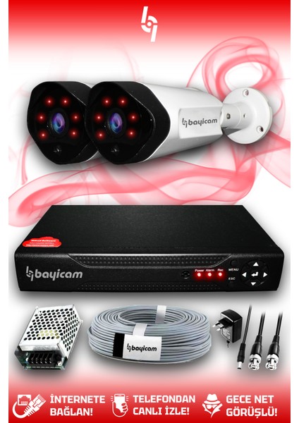 2 Kameralı Uzay 2 Dış Kamera Set Hdd'siz Full Hd Gece Görüşlü Güvenlik Kamerası Sistemi