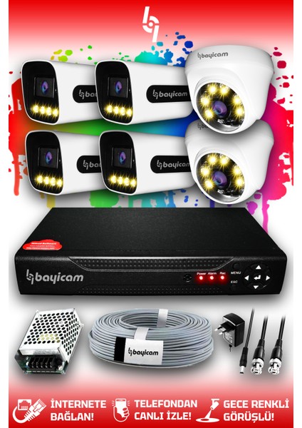 6 Kameralı Zebra 2 Iç Kamera Set Hdd'siz Full Hd Renkli Gece Görüşlü Güvenlik Kamerası Sistemi