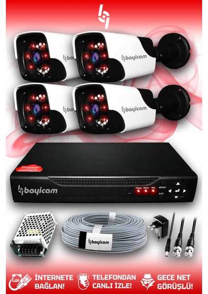 4 Kameralı Panda 4 Dış Kamera Set Hdd'siz Full Hd Gece Görüşlü Güvenlik Kamerası Sistemi