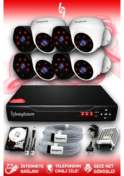8 Kameralı Uzay 4 Iç Kamera Set 2 Tb HDD Full Hd Gece Görüşlü Güvenlik Kamerası Sistemi