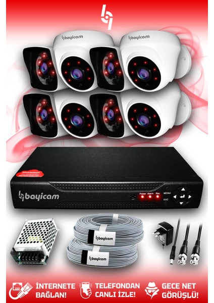 8 Kameralı Kare 4 Iç Kamera Set Hdd'siz Full Hd Gece Görüşlü Güvenlik Kamerası Sistemi