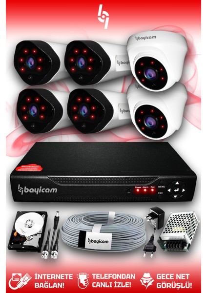 6 Kameralı Uzay 2 Iç Kamera Set 2 Tb HDD Full Hd Gece Görüşlü Güvenlik Kamerası Sistemi
