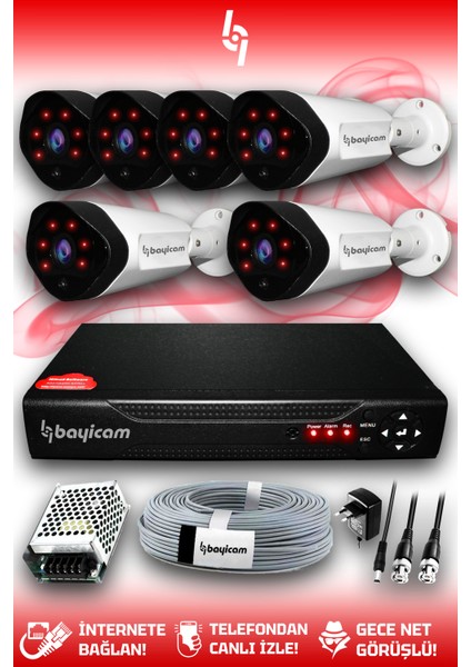 6 Kameralı Uzay 6 Dış Kamera Set Hdd'siz Full Hd Gece Görüşlü Güvenlik Kamerası Sistemi