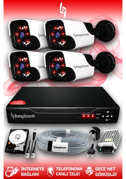 4 Kameralı Panda 4 Dış Kamera Set 2 Tb HDD Full Hd Gece Görüşlü Güvenlik Kamerası Sistemi
