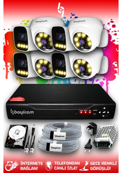 8 Kameralı Zebra 4 Iç Kamera Set 320 GB HDD Full Hd Renkli Gece Görüşlü Güvenlik Kamerası Sistemi