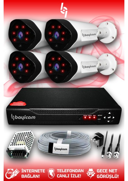 4 Kameralı Uzay 4 Dış Kamera Set Hdd'siz Full Hd Gece Görüşlü Güvenlik Kamerası Sistemi