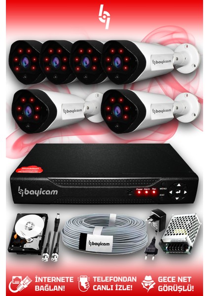 6 Kameralı Uzay 6 Dış Kamera Set 320 GB HDD Full Hd Gece Görüşlü Güvenlik Kamerası Sistemi