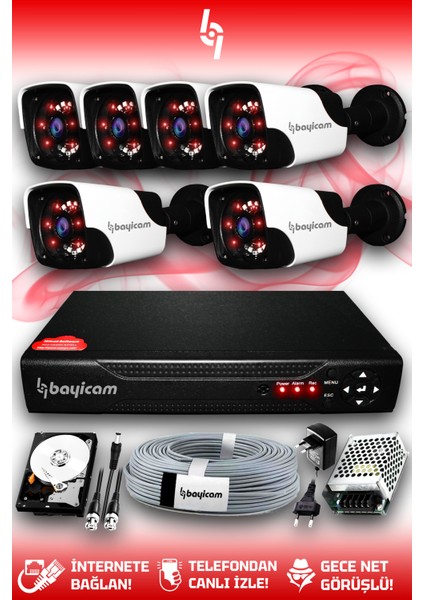 6 Kameralı Panda 6 Dış Kamera Set 320 GB HDD Full Hd Gece Görüşlü Güvenlik Kamerası Sistemi