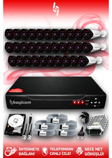 32 Kameralı Uzay 32 Dış Kamera Set 1 Tb HDD Full Hd Gece Görüşlü Güvenlik Kamerası Sistemi
