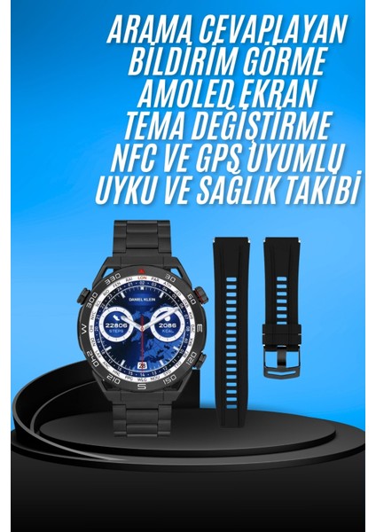 Akıllı Saat Çelik Kordonlu Amoled Ekran Android ve Ios Uyumlu Çağrı Cevaplayabilen