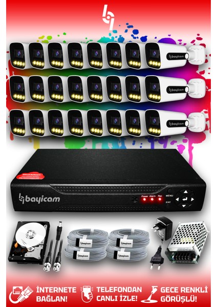 24 Kameralı Zebra 24 Dış Kamera Set 500 GB HDD Full Hd Renkli Gece Görüşlü Güvenlik Kamerası Sistemi