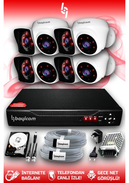 8 Kameralı Kare 4 Iç Kamera Set 500 GB HDD Full Hd Gece Görüşlü Güvenlik Kamerası Sistemi