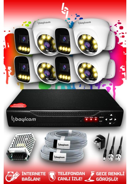 8 Kameralı Zebra 4 Iç Kamera Set Hdd'siz Full Hd Renkli Gece Görüşlü Güvenlik Kamerası Sistemi