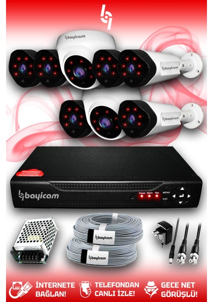8 Kameralı Uzay 2 Iç Kamera Set Hdd'siz Full Hd Gece Görüşlü Güvenlik Kamerası Sistemi