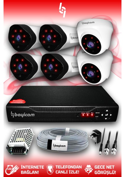 6 Kameralı Uzay 2 Iç Kamera Set Hdd'siz Full Hd Gece Görüşlü Güvenlik Kamerası Sistemi