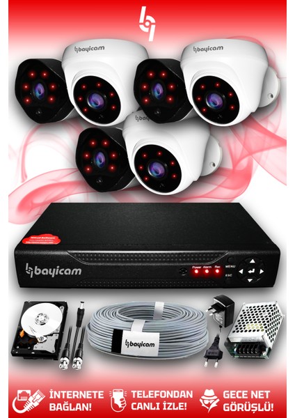 6 Kameralı Uzay 3 Iç Kamera Set 250 GB HDD Full Hd Gece Görüşlü Güvenlik Kamerası Sistemi