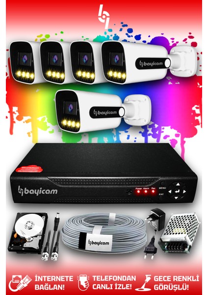5 Kameralı Zebra 5 Dış Kamera Set 320 GB HDD Full Hd Renkli Gece Görüşlü Güvenlik Kamerası Sistemi