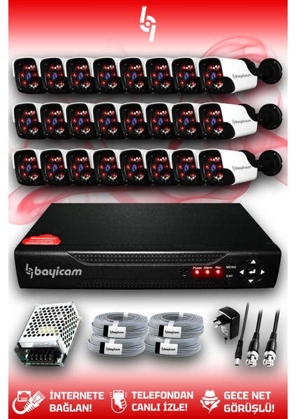 24 Kameralı Panda 24 Dış Kamera Set Hdd'siz Full Hd Gece Görüşlü Güvenlik Kamerası Sistemi