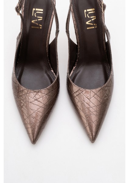 Chica Bronz Desenli Arkası Açık Sivri Burun Kadın Topuklu Ayakkabı fiyatları