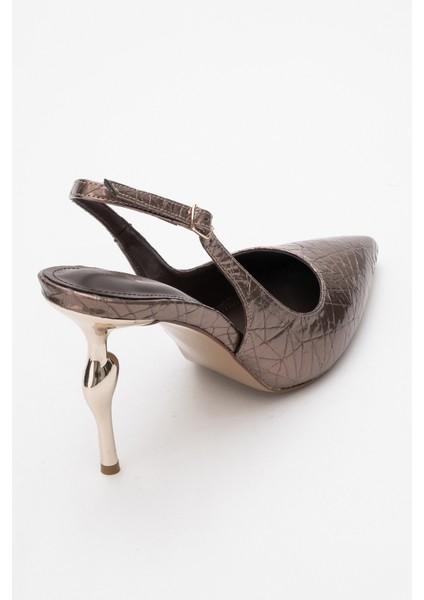 Chica Bronz Desenli Arkası Açık Sivri Burun Kadın Topuklu Ayakkabı indirimleri