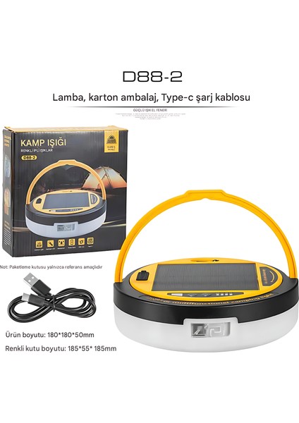 D88-2 Güneş Enerjili LED Lamba Çok Fonksiyonlu Rgb Işıklı Kamp Lambası El Feneri Powerbank