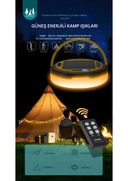 D88-2 Güneş Enerjili LED Lamba Çok Fonksiyonlu Rgb Işıklı Kamp Lambası El Feneri Powerbank fiyatları