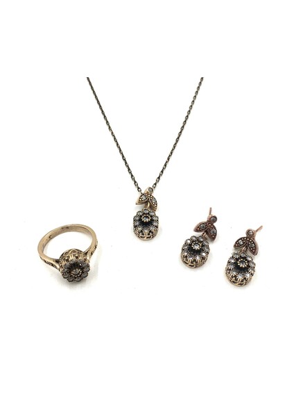 Zirkon Elmas Rengi Oval Otantik Bronz Set