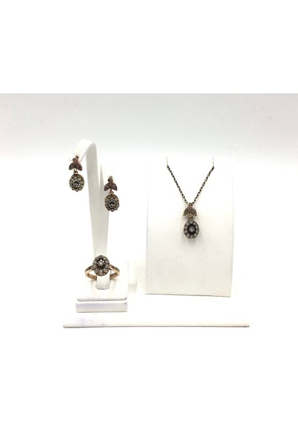 Zirkon Elmas Rengi Oval Otantik Bronz Set fiyatları