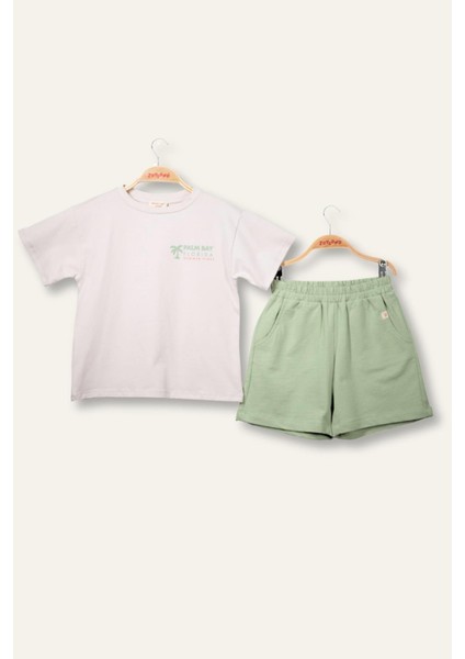 Erkek Çoçuk Sörf Baskılı T-Shirt Kısa Şort Takım - Taş Rengi