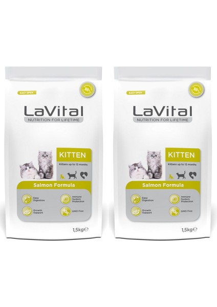Kitten Somonlu Premium Yavru Kedi Maması 1.5 kg 2'li Paket