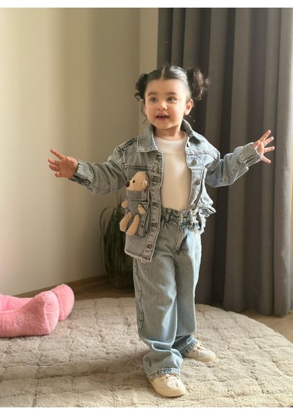 Ayıcıklı Kot Montlu Pantolon Takım