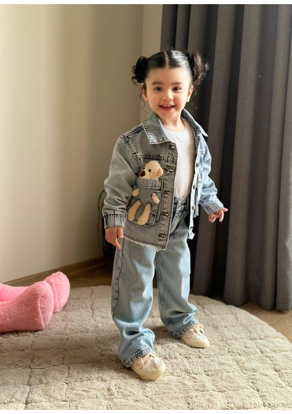 Ayıcıklı Kot Montlu Pantolon Takım modelleri